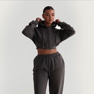 • My Outfit Online | Key Zip-Up Cropped Hoodie - Smoke